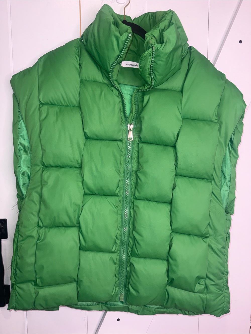 Women Bright Green Puffer Vest with High Collar